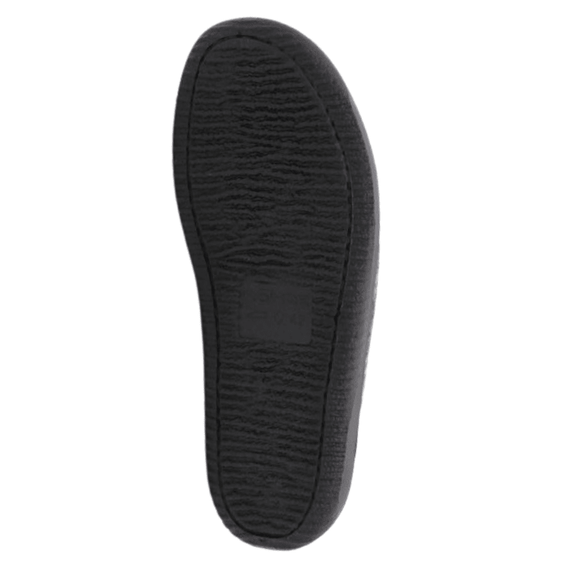Black flexible rubber outsole from a Rohde men's slipper with non-slip texture