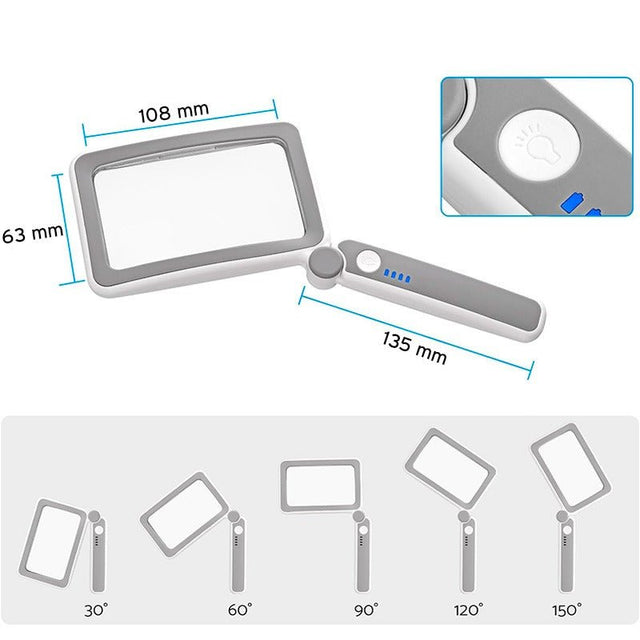 Foldbar læselup med LED - lys - 4x forstørrelse - Seniorshop
