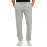 Grey jogging pants with drawstring waist and zip pockets, seen from the front on a person