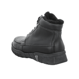 Black Waldläufer men's boot with warm lining and sturdy sole, angled back view showing heel details