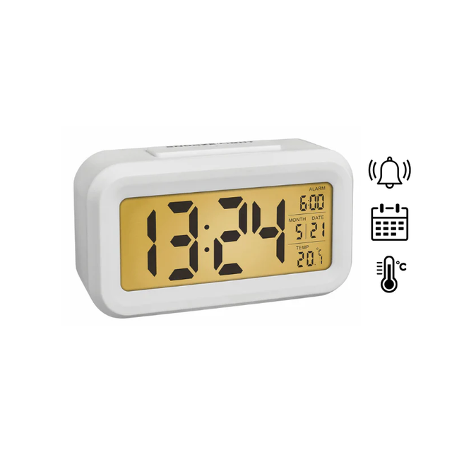 Alarm Clock with LCD Display - White
