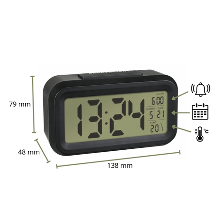 Alarm Clock with LCD Display - Black