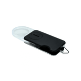 Sort foldbar lommelup med 3,5x forstørrelse, delvist udfoldet med klar akryllinse