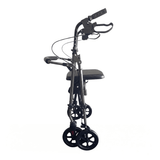 Folded grey Ibis rollator seen from the side, showing its compact design