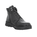 Waldläufer men's boot in black nappa leather with laces and zipper, angled front view showing warm lining