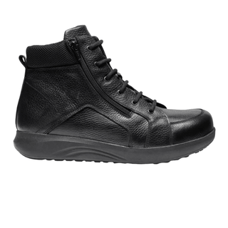 Black New Feet men's boot in smooth calfskin, side view, with laces and zipper