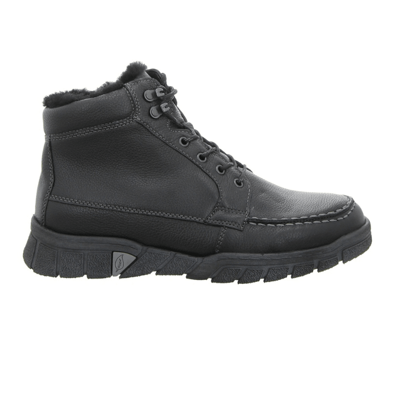 Black Waldläufer men's boot in nappa leather with laces and warm lining, seen from the side