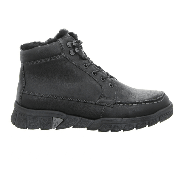 Black Waldläufer men's boot in nappa leather with laces and warm lining, seen from the side