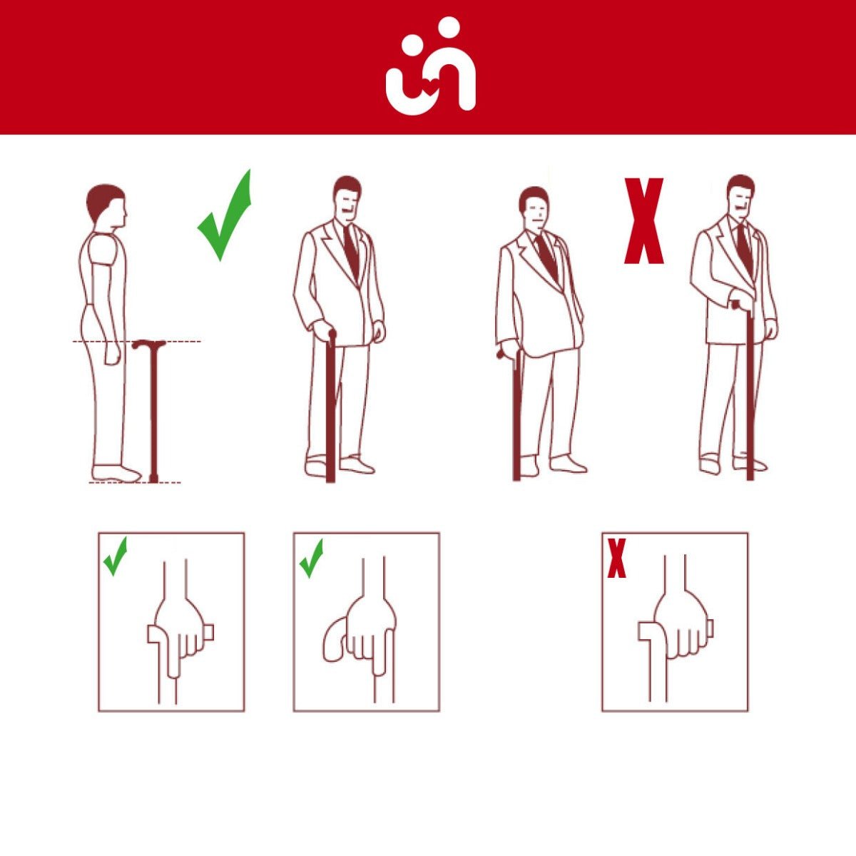 Stok med justerbar højde - Brun med læderlook - Seniorshop